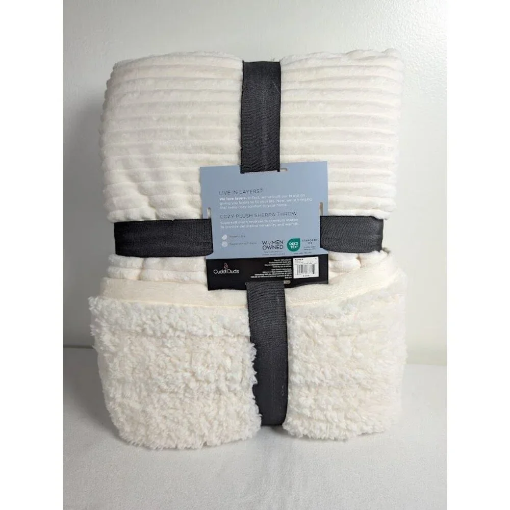 Cuddl Duds Sherpa Throw Blanket 50x60 White Ribbed Plush Christmas Cozy Soft NEW